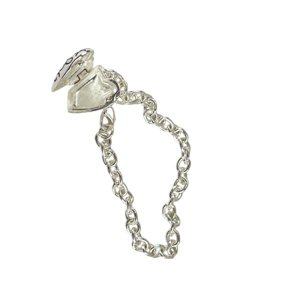 Silver-Plated Heart Locket Bracelet With Intricate Swirl Design Ruby Accent - Picture 3 of 5